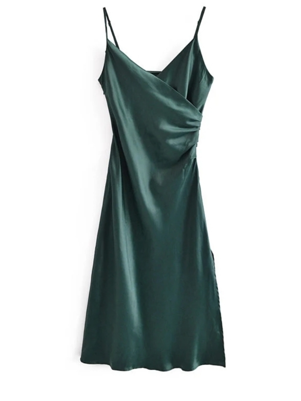 Zara Dark Green Satin Midi Slip Dress - Picture 2 of 9